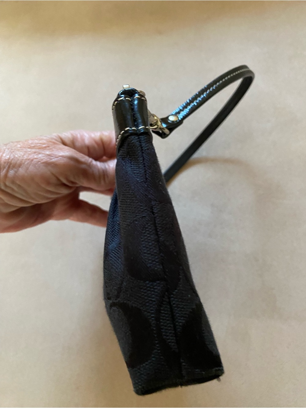 Coach Black Signature Jacquard Wristlet with Leather Trim - Picture 7 of 10